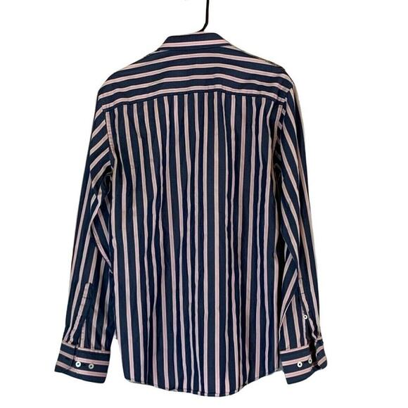 Bugatchi Uomo shaped fit blue pink pinstripes long sleeves button shirt Size L - Picture 2 of 8